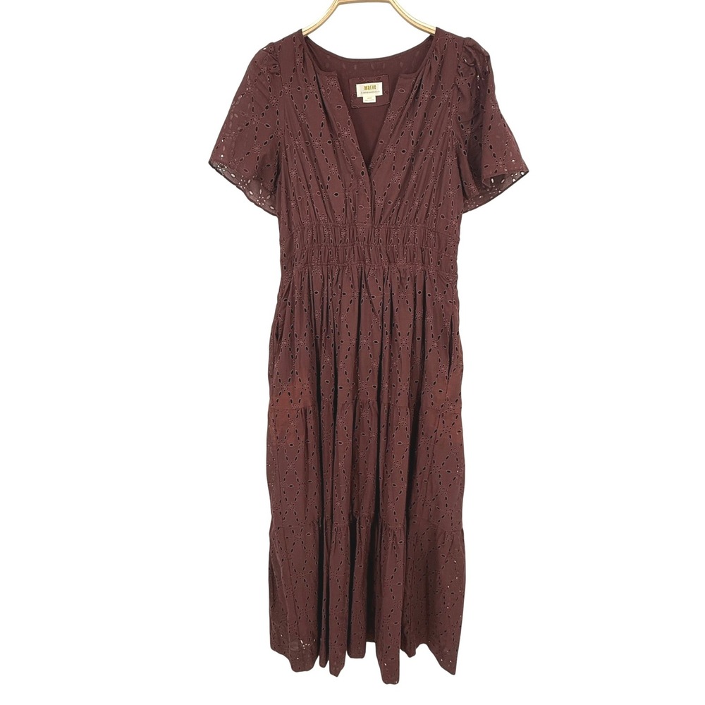 Maeve Anthropologie Somerset Maxi Dress Womens Medium Brown Eyelet Tiered